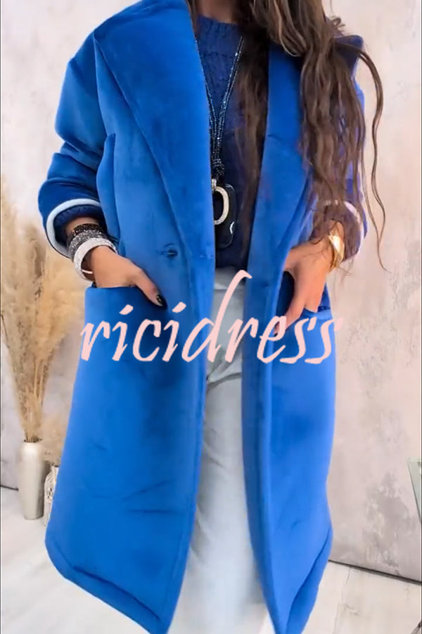 A Pleasant Winter Button Up Long Sleeve Pocket Lapel Loose Midi Jacket