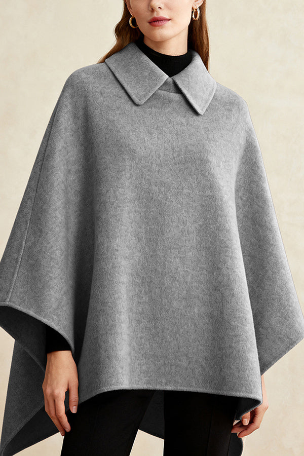 Solid Color Lapel Casual Loose Mid-length Cape Shawl