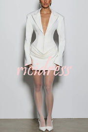 Solid Color Slim-fit V-neck Elegant Draped Formal Mini Dress