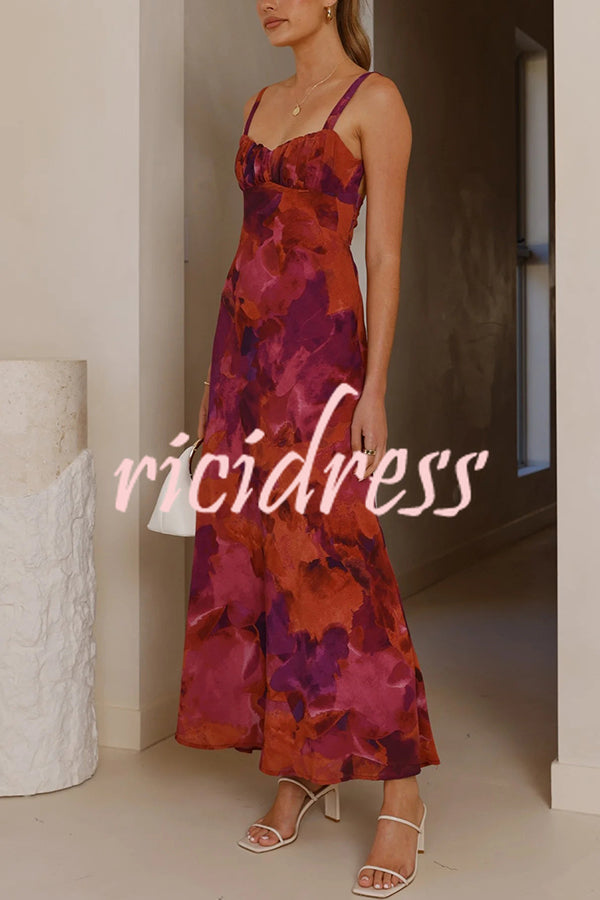 Fashion Tie-dye Backless Suspender Holiday Maxi Dress