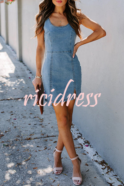 Solid Color High Waist Backless Mini Dress