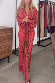 Unique Printed V-neck High-waisted Loose-fitting Holiday Maxi Dress