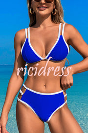 Contrast Color Lace-up Stretch Two-piece Bikini Swimsuit