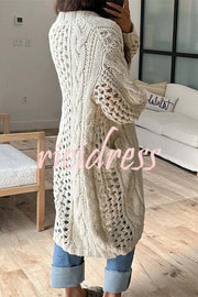 Jamila Knit Cable Cotout Long Sleeve Pocket Oversized Midi Cardigan