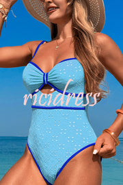 Fashion Contrast Color Hollow Stretch One-piece Swimsuit