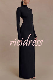 Sexy Backless Long-sleeved Stretch Slim-fit Maxi Dress