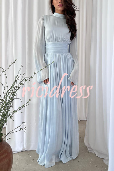 Stylish and Elegant Waist-tie Back Pleated Maxi Dress