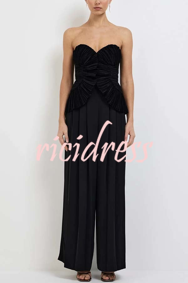 Show Exquisiteness Satin Pleated Heart-shaped Off Shoulder Halter Tank