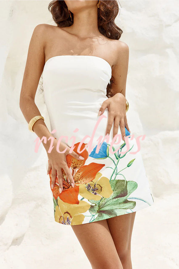 Primrose Abstract Floral Print Pocketed Strapless Mini Dress