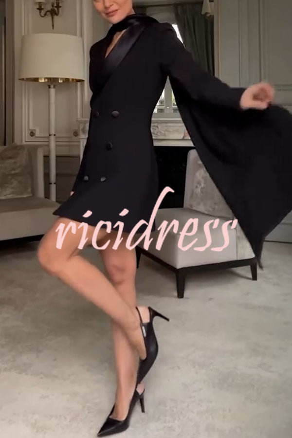 Eve Satin Lapel Draped Neckline Button Long Sleeve Blazer Mini Dress