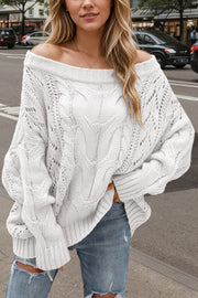 Solid Color Off-shoulder Long-sleeved Loose Knit Sweater