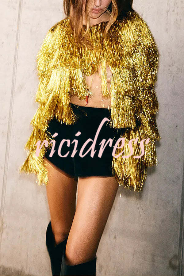 Start The Party Gold Foil Tassels Long Sleeve Jacket