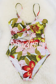 Floral Print Sexy Hollow Stretch One-Piece Swimsuit