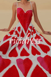 Full of Love Heart Shape Print Cutout Spaghetti Strap Backless Maxi Dress