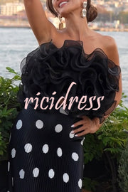 Eye-catching Organza Multi-layer Petal Ruffles Details Strapless Tank