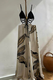 Tulum Dreaming Strap Cross Design Patchwork Printed Elastic Waist Backless Jumpsuit