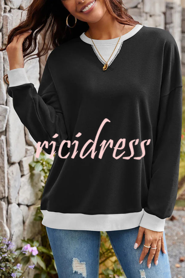 Fashionable Contrasting Color Loose Long-sleeved Casual Sweatshirt