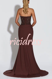 Exclusive Declaration Sequin Halter Neck Back Lace-up Ruched Hem Maxi Dress