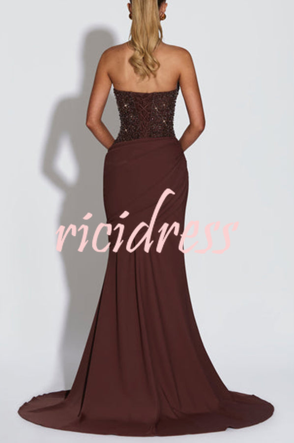 Exclusive Declaration Sequin Halter Neck Back Lace-up Ruched Hem Maxi Dress