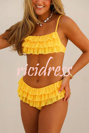 Sweet Summer Mood Tiered Ruffle Design Stretch Bikini Swimsuit