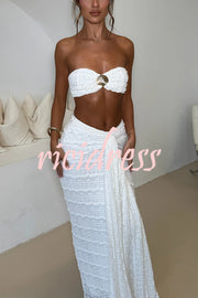 Fashion Metal Shell Embellished Sexy Bandeau and Elastic Tie Maxi Skirt Set