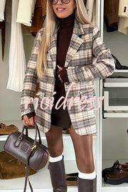 Classic Modern Plaid One Button Long Sleeve Flap Pocket Lapel Blazer