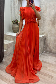 Fashion Elegant Queen Pleated Ruffle Sleeve Cross Waist Maxi Dress