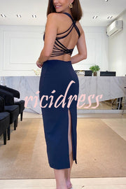 Stunning Design Back Lace-up Slit Stretch Party Midi Dress