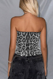 Sexy Sequined Leopard Print Off-shoulder Fitted Crop Top