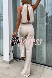 Fashionable Solid Color Sleeveless Hollow Slim Fit Jumpsuit