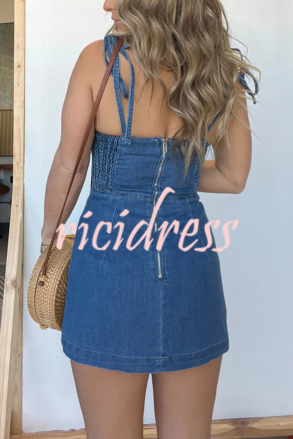 Sexy Backless Slim Fit Slit Denim Mini Dress