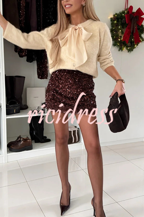 Polished Uptown Velvet Sequin High Rise Elastic Waist Mini Skirt