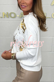 Fashionable Gold Stamping Printed Round Neck Long Sleeve Loose Sweater