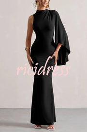 Ready When You Are High Neck One Ruffle Sleeve Maxi Dress