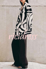 Breath of Freedom Animal Print Button Up Long Sleeve Lapel Loose Blazer