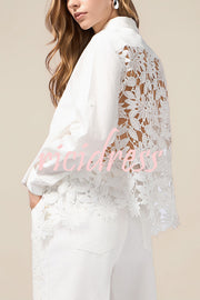 Daisy Long Sleeve Back Crochet Floral Lace A-line Blouse