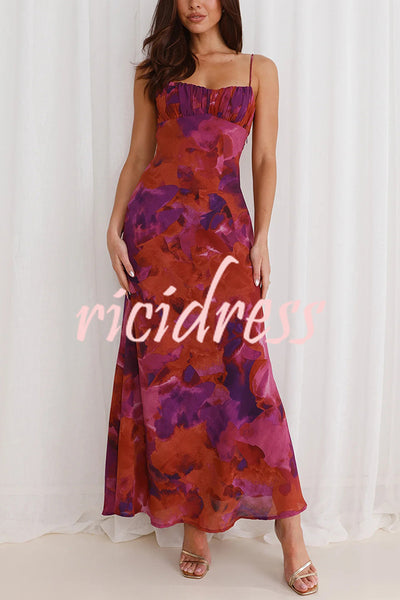 Fashion Tie-dye Backless Suspender Holiday Maxi Dress
