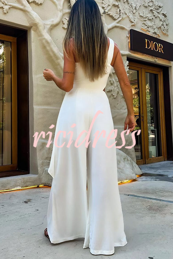 Sexy Sleeveless Waist-baring Loose Beach Holiday Jumpsuit