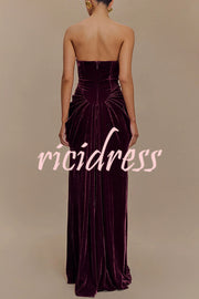 Paige Velvet Off Shoulder Side Pleated Hip Drape Maxi Dress