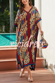 Unique Tie-dye Print V-neck Loose Holiday Cover-up Maxi Dress