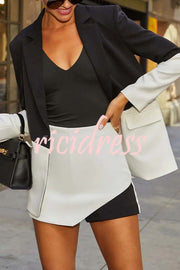 Enhance Look Colorblock Long Sleeve Pocket Lapel Blazer and And Mid Rise Mini Skort Set