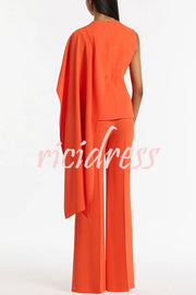 Perfect Balance Asymmetric Draped Cape Top and High Waist Flared Pants Set