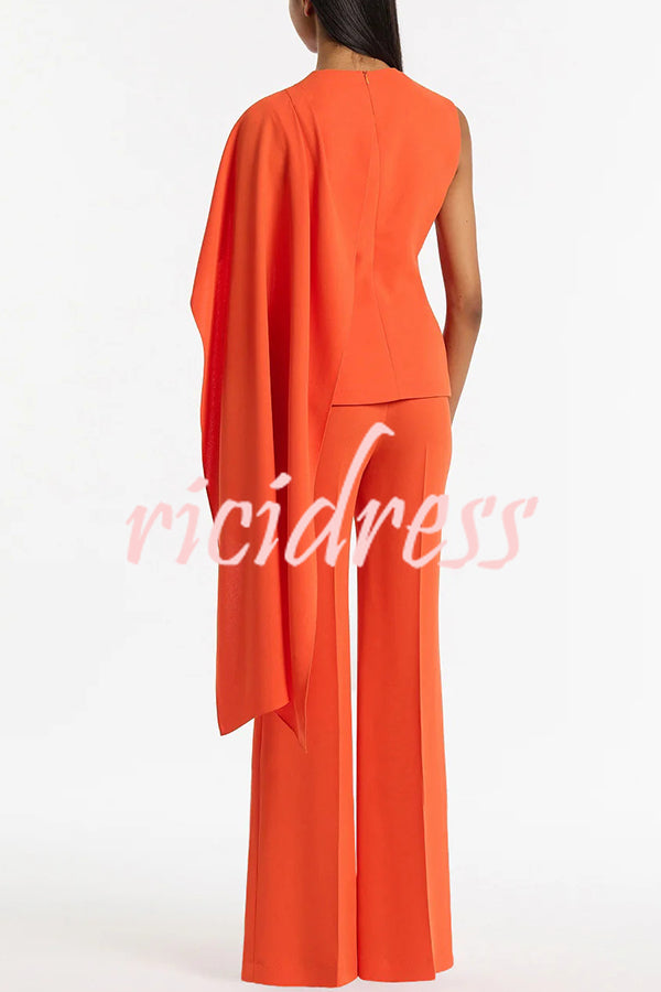 Perfect Balance Asymmetric Draped Cape Top and High Waist Flared Pants Set