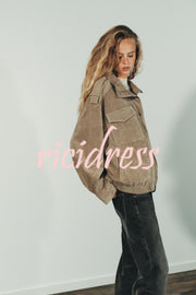 Fashionable Suede Loose Pocket Leather Jacket