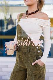 Falling Leaves Corduroy Metal Buckle Pocket Wide Leg Jumpsuit Overalls