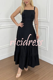 Solid Color Sleeveless Pleated Back Waist-baring Maxi Dress