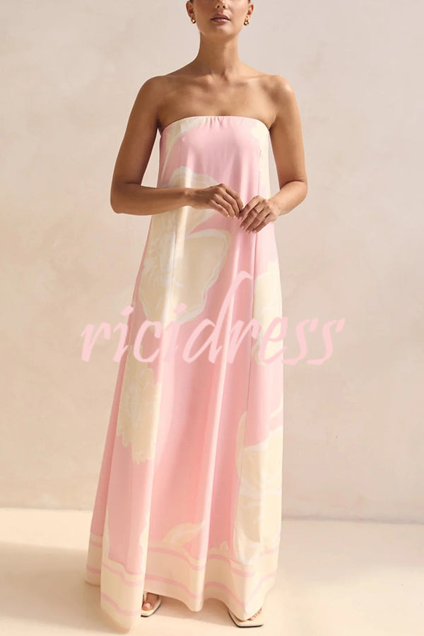 Unique Print Sexy Tube Top Back Zipper Loose Maxi Dress