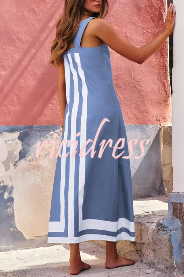 Striped Print Resort Style Casual Sling Maxi Dress