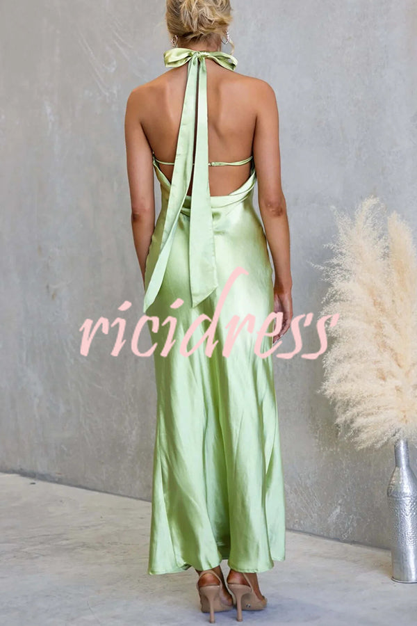 Satin Fashion Halter Backless Slim Elegant Maxi Dress