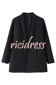 Solid Color Lapel Long Sleeve Casual Pocket Long Blazer
